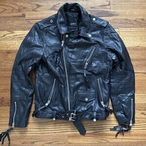Barneys Originals Emma Belted Leather Biker Jacket In Black Size M